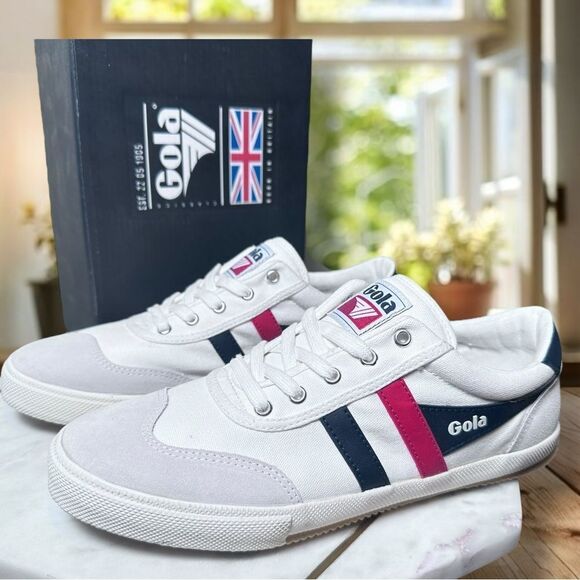 NEW GOLA Classics Badminton Sneakers Off White/Navy/Red Women's Size 10 EU 41 - Picture 1 of 16